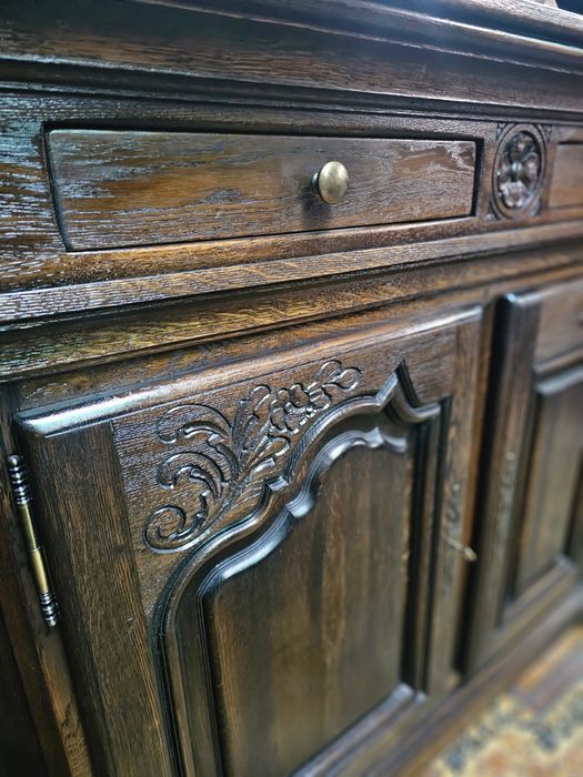 Duża dębowa jadalnia stół 8 krzeseł komoda lustro kredens #1401 Węgrów