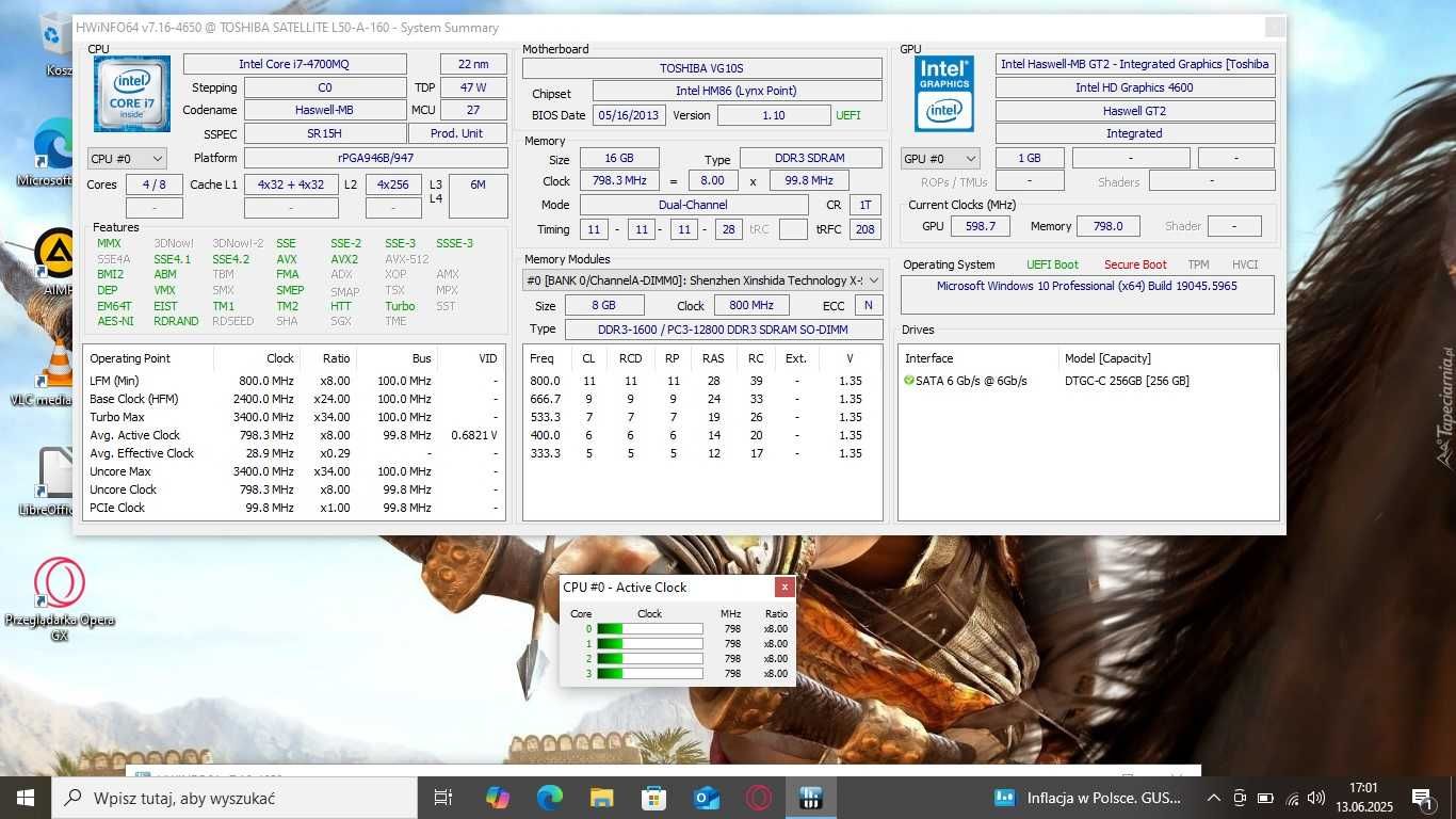 MOCNA Toshiba L50 i7/16GbDDR/256SSD-Nowy/IntelHD/BATERIA-Nowa
