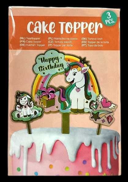 Dekoracyjna nakładka na ciasto Happy Birthday - Jednorożce