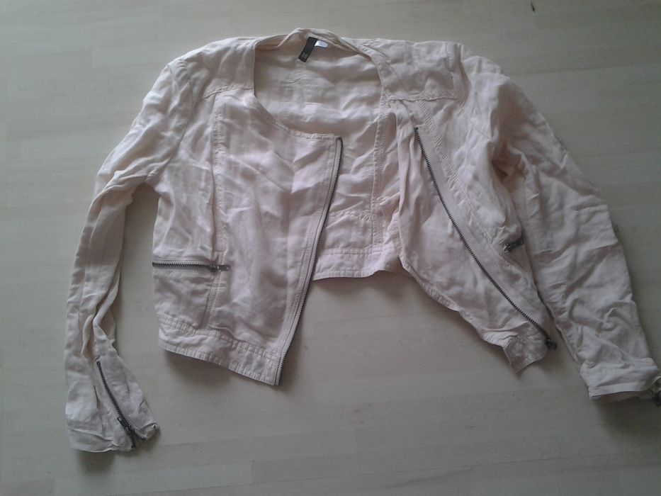 Lniana ramoneska, w kolorze bladego różu, roz 38/M, H&M