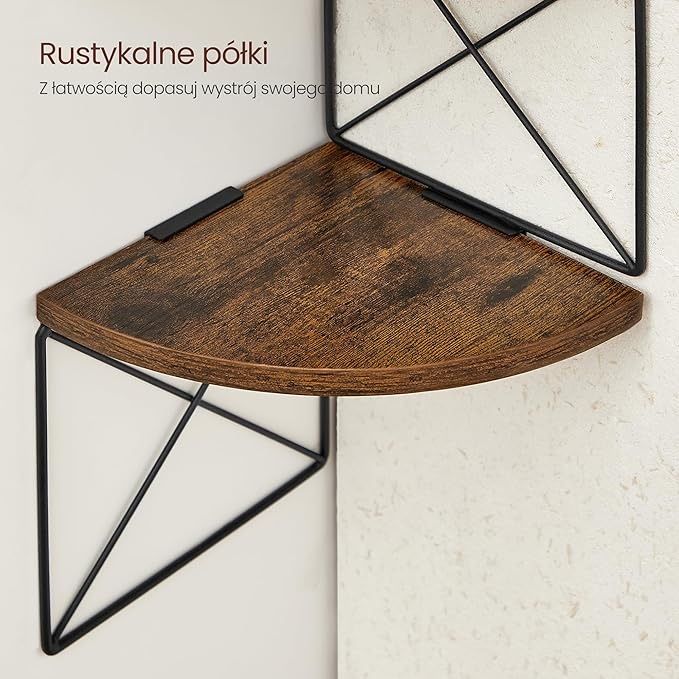 Narożna półka wisząca 5-poziomowa – metal i drewno - Na ścianę