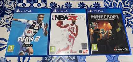 Jogos Ps4 (FIFA 19 + NBA 2k21 + Minecraft)