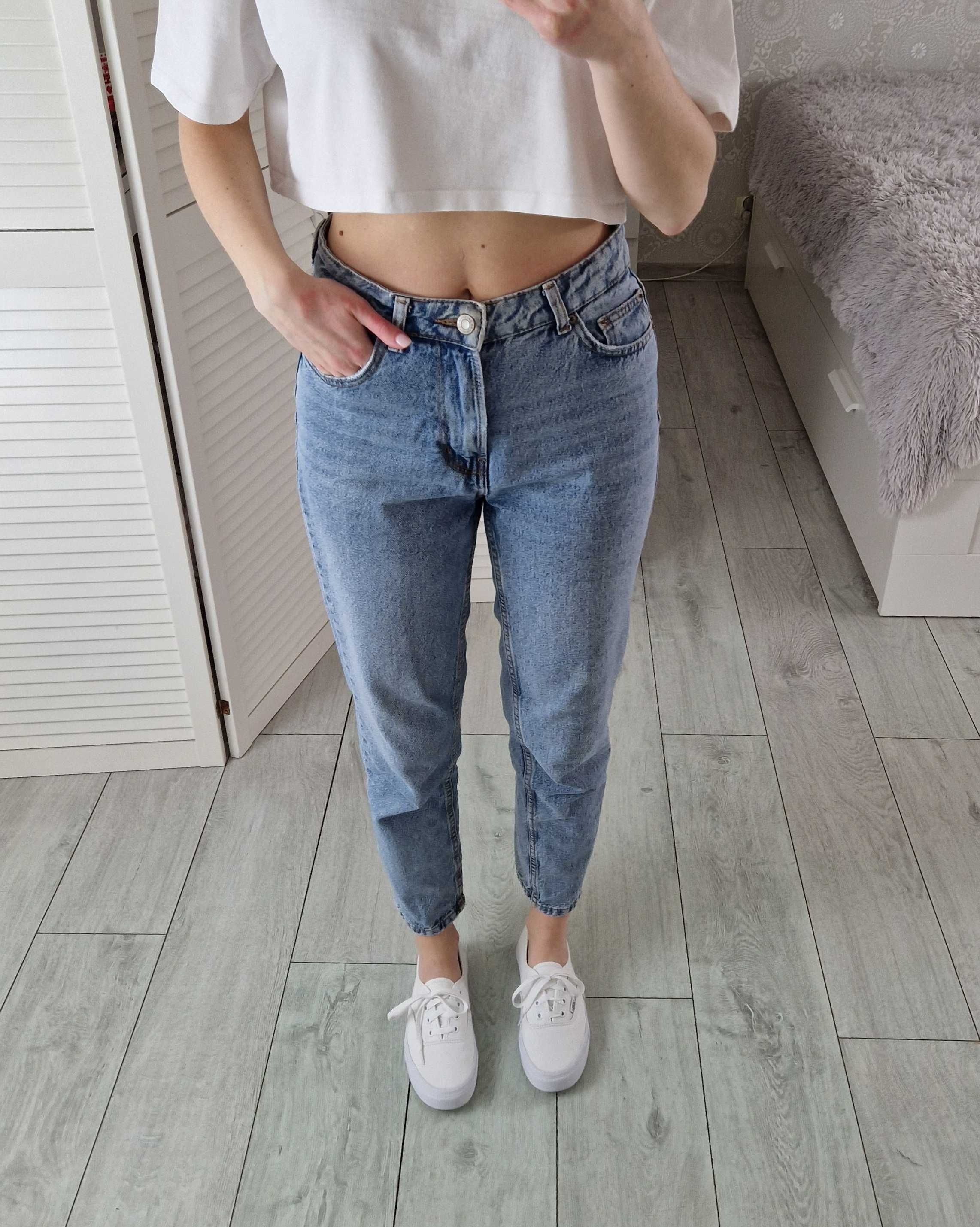 Bershka mom jeans spodnie jeansowe dżinsowe niebieskie 36