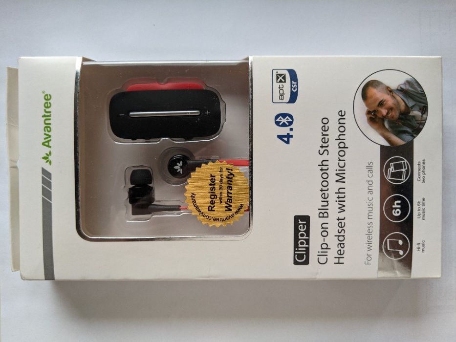 Гарнитура Avantree Clipper Bluetooth 4.0 Stereo Headset