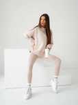 Bawełniany komplet damski LENOSHKA bluza oversize+legginsy beż r.XS/S