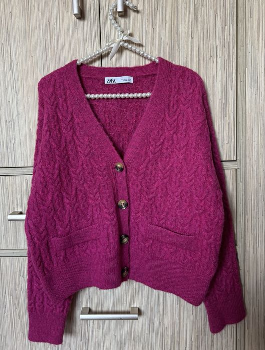 Jesienny sweter kardigan ZARA rozmiar S różowy