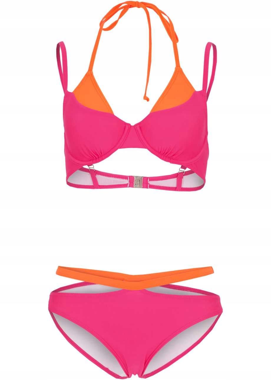 B.P.C bikini różowo-pomarańczowe z figami fikuśne ^48(95C)