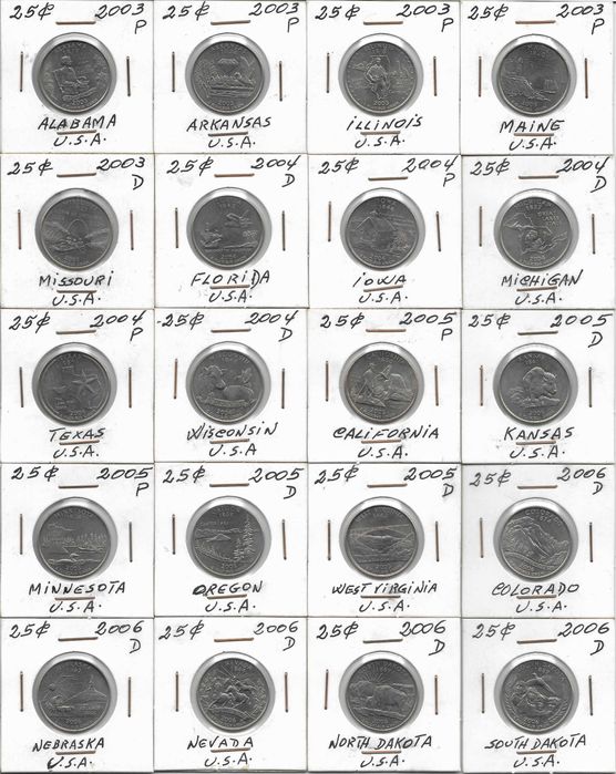 América - USA - Coleção 50 estados USA. 45 moedas. 25 cent Dollar