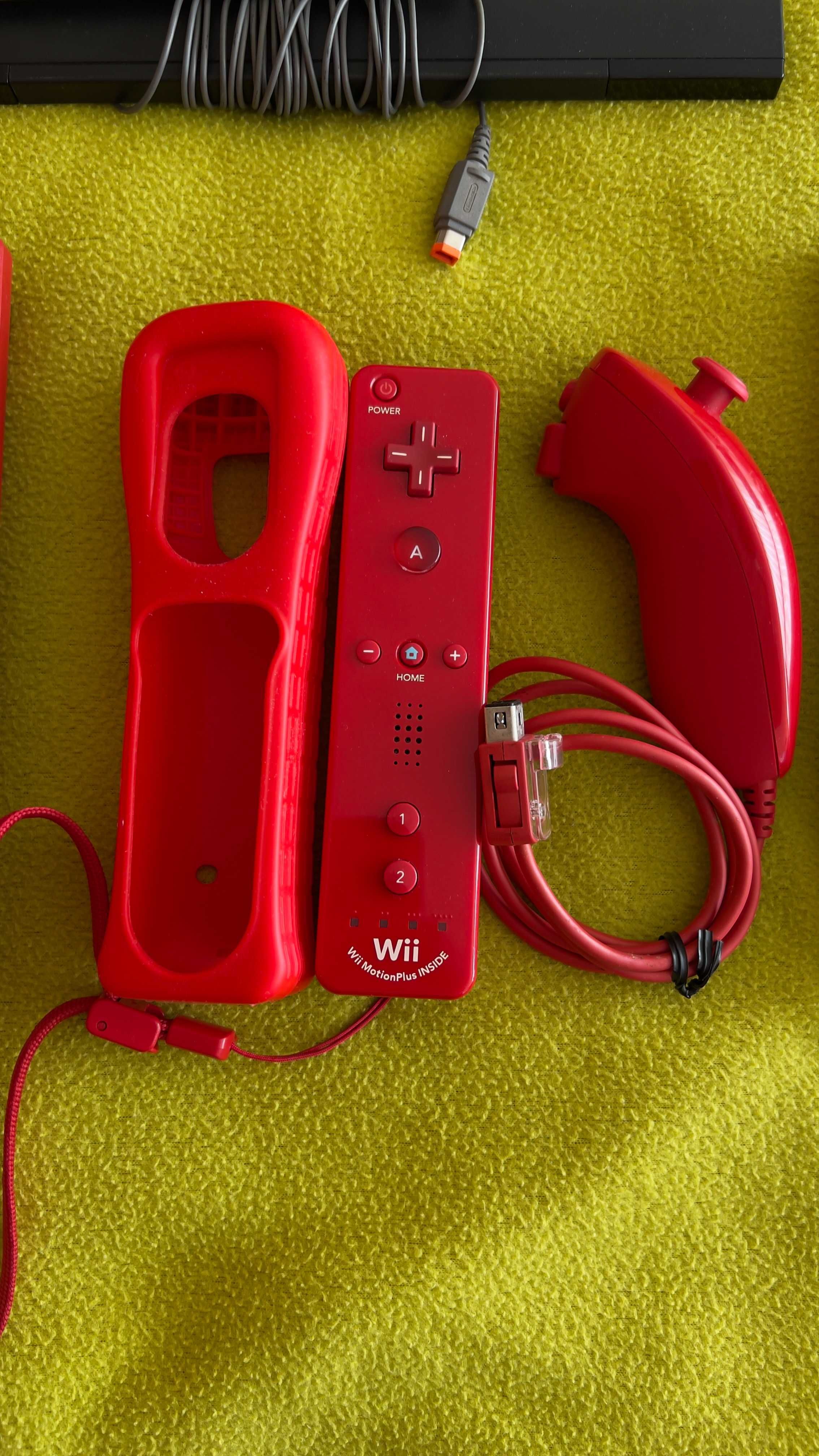 Consola Nintendo Wii Versão + comandos + cabos versão vermelha + Jogo