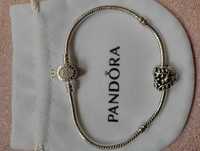 nowa srebrna bransoletka PANDORA + charms długość 18 19 20 cm