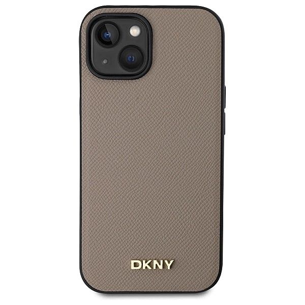 Etui DKNY Grained Metal Logo MagSafe na iPhone 15 - beżowe