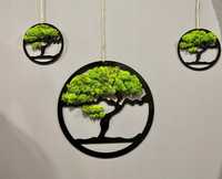 Ozdoba na ścianę Drzewko Bonsai z mchem chrobotkiem, drzewo mech