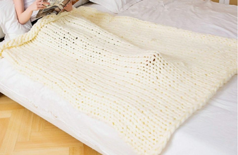 Koc pled pleciony kremowy 150 cm x 200 cm