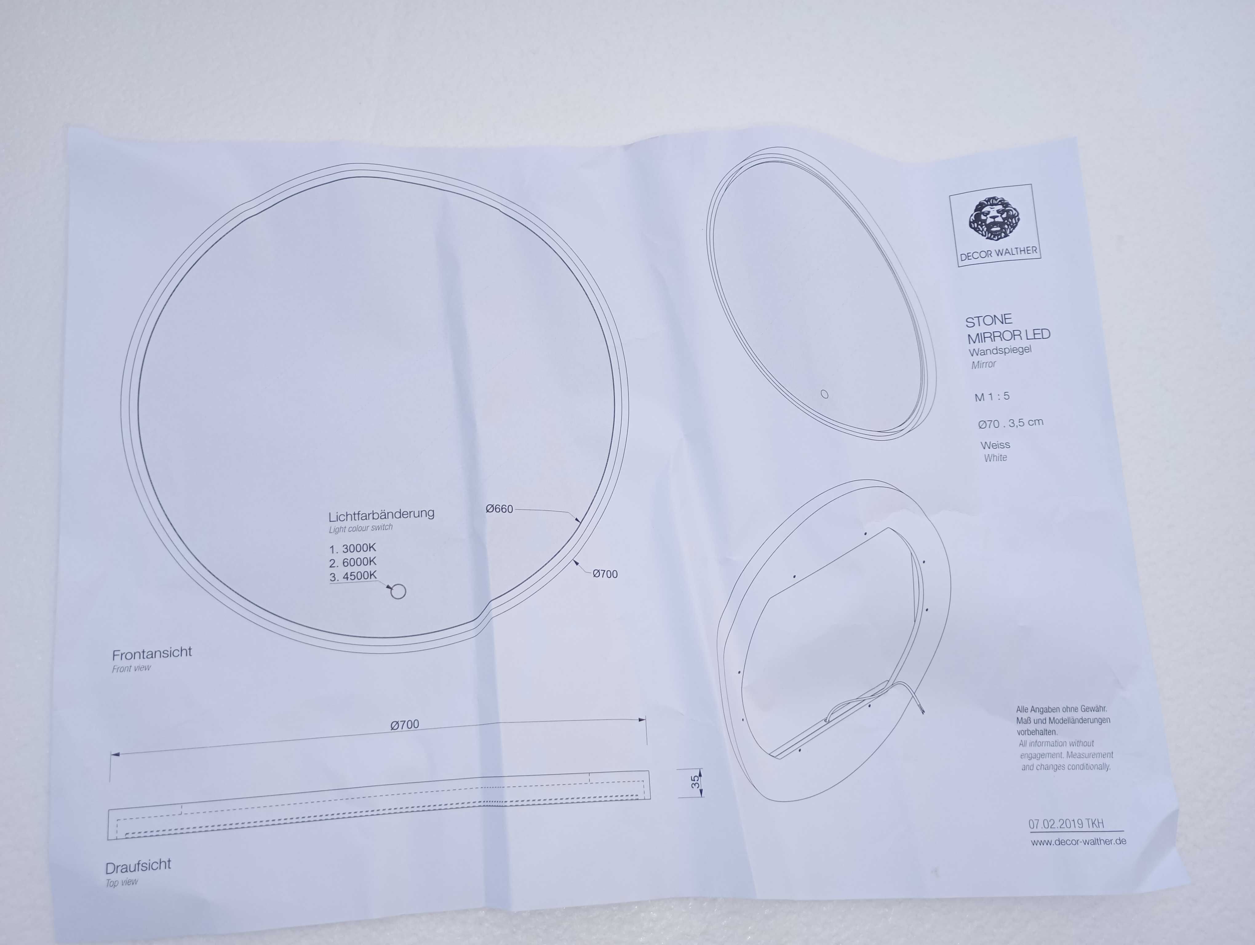 Decor Walther Stone Lustro Led Biały Mat 70cm 975650