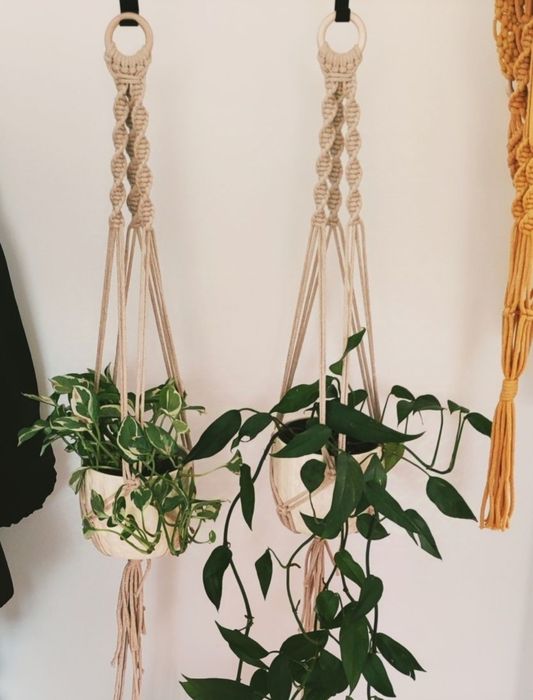 Makrama komplet kwietników handmade ciepły beż