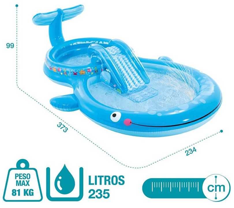 Piscina insuflável infantil escorrega e pulverizador 373x234x99cm 235L