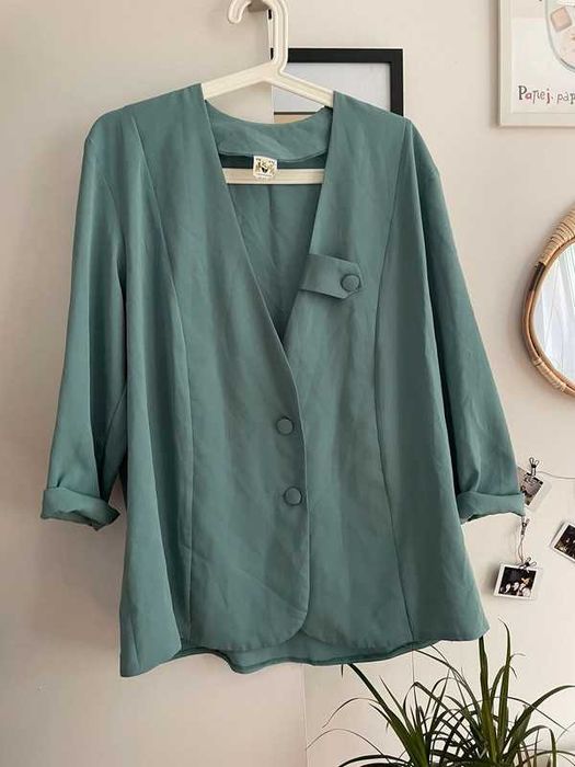 Marynarka vintage turkus morska oversize XL
