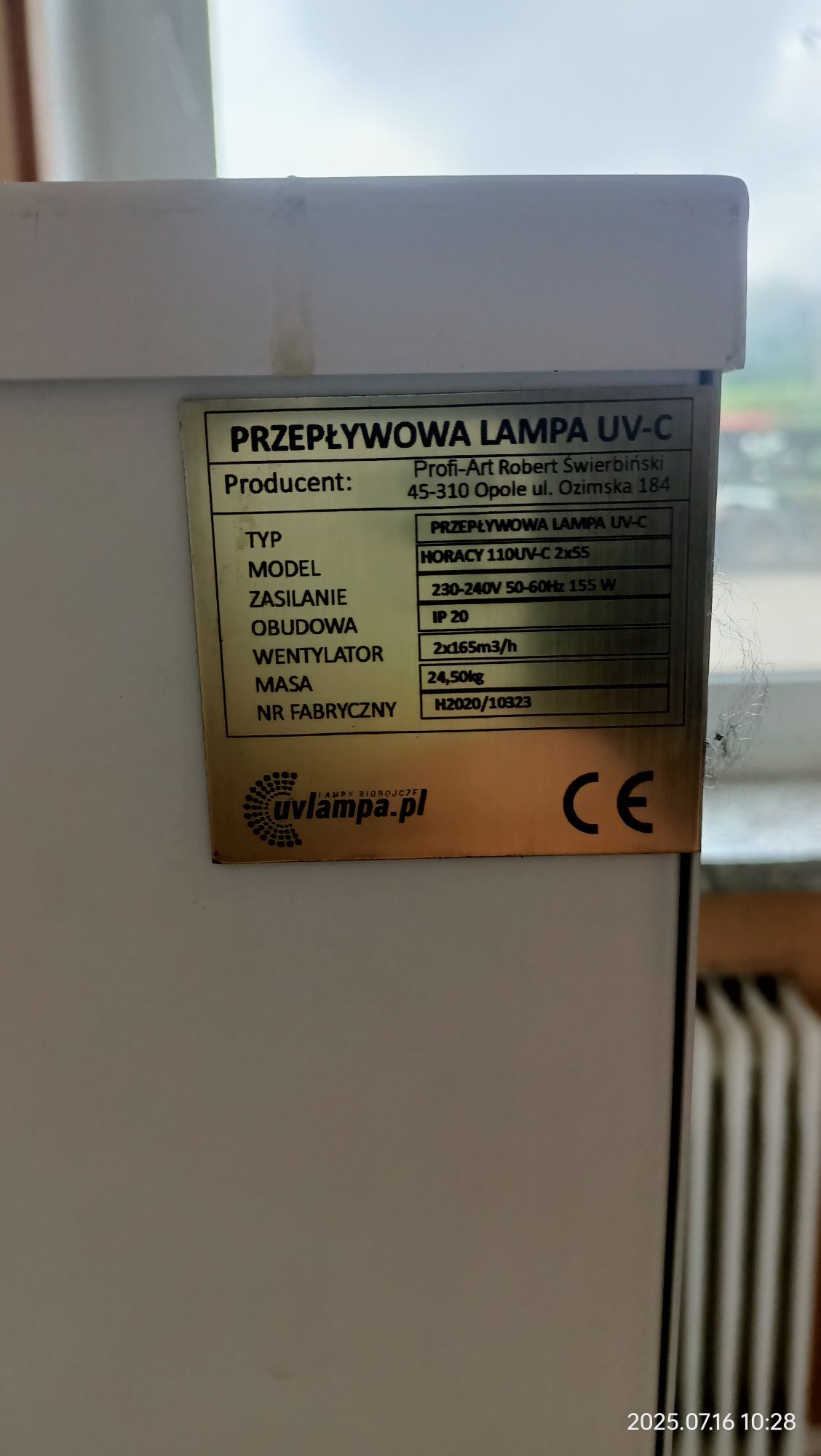 Lampa uv-c biobójcza