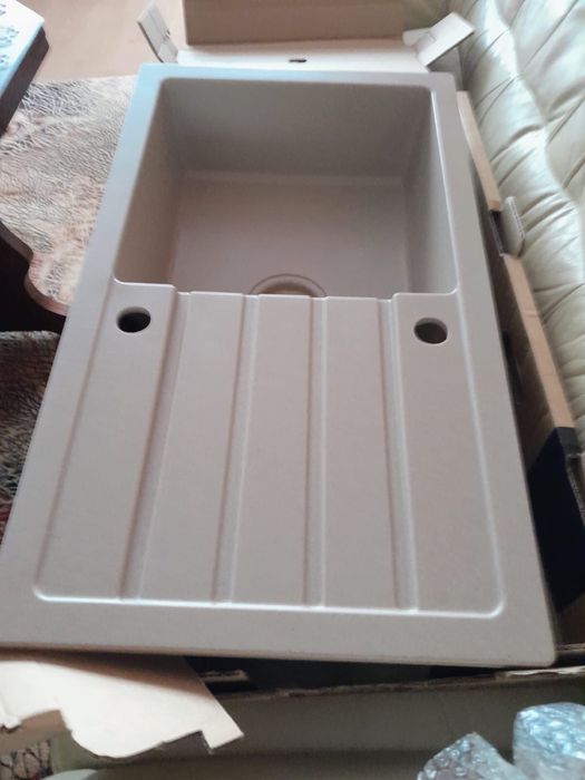 Zlewozmywak granitowy MYQ Color Long LONG3COL Beżowy + bateria