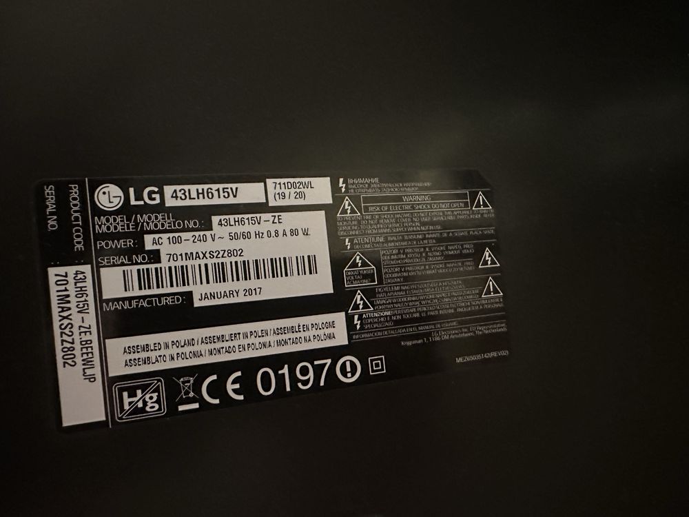 Телевізор LG 43LH615V 43 дюйма