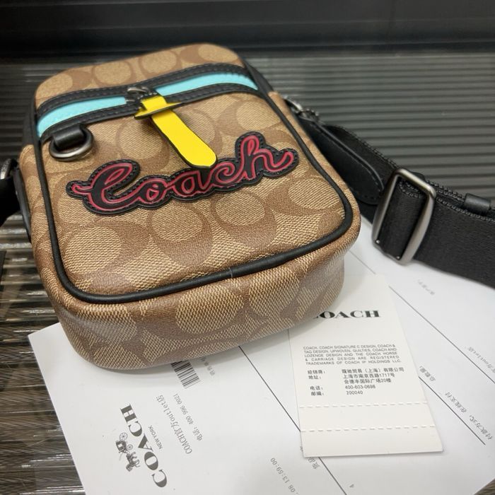 COACH сумка мужская маленькая с зайцем черная коричневая оригинал