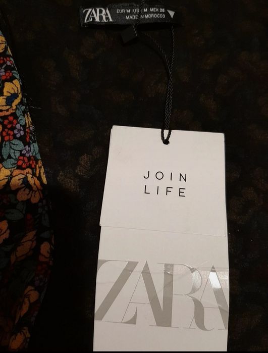 Letnia zwiewna sukienka z długim rękawem mini ZARA wzór w kwiaty M