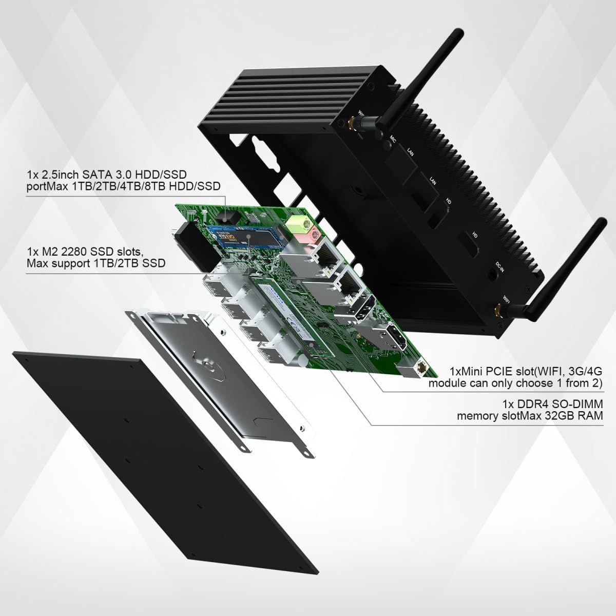 VENOEN WIN11 Pro Mini PC bez wentylatora i5, komputer przemysłowy Core