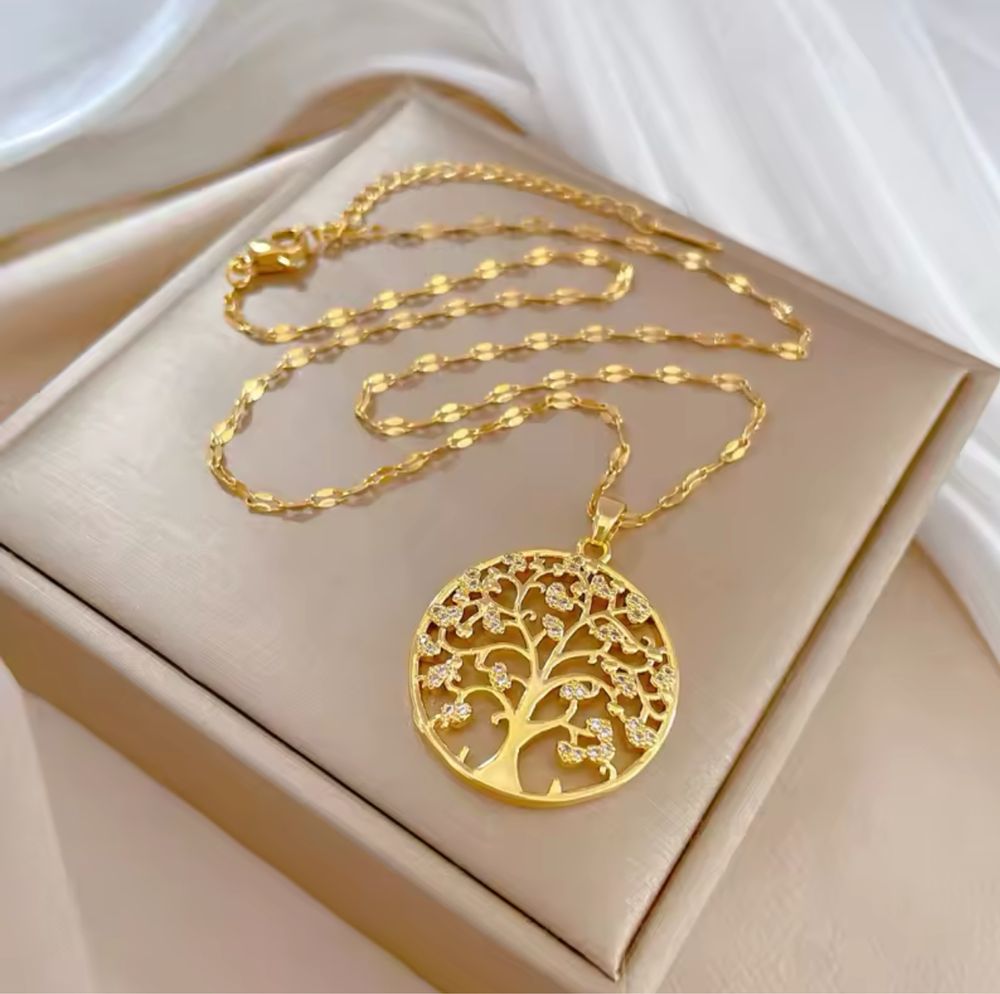 Comar em aço àrvore da vida dourado novos