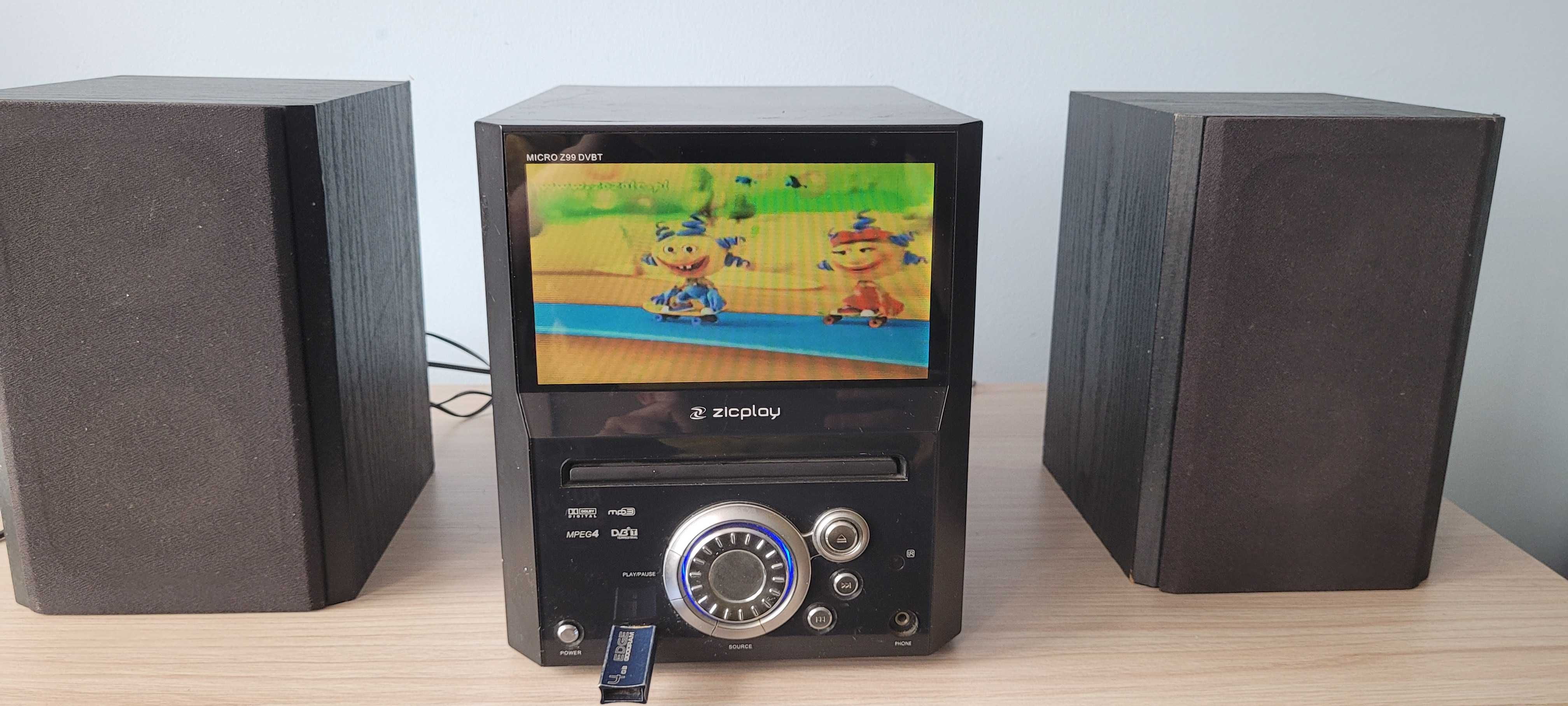 Wieża zicplay multimedialna radio,ekran 7"mpg4,mp3,dvbt,usb,dvd
