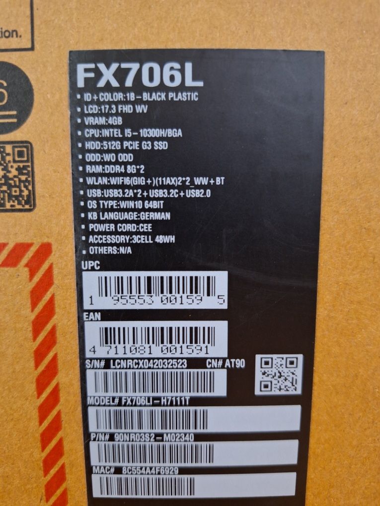 ASUS TUF Gaming F17 FX706LI 17.3" i5-10300H GeForce GTX 1650 Ti 4Gb