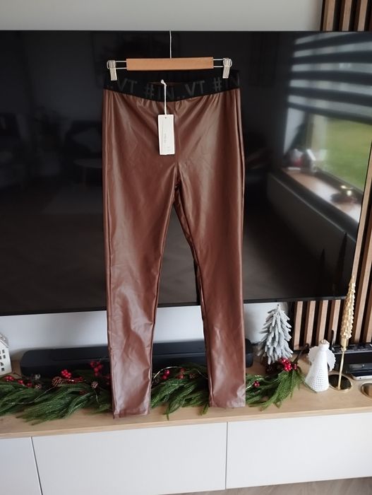 Czekoladowe spodnie legginsy Megi 40/42 skorkowe