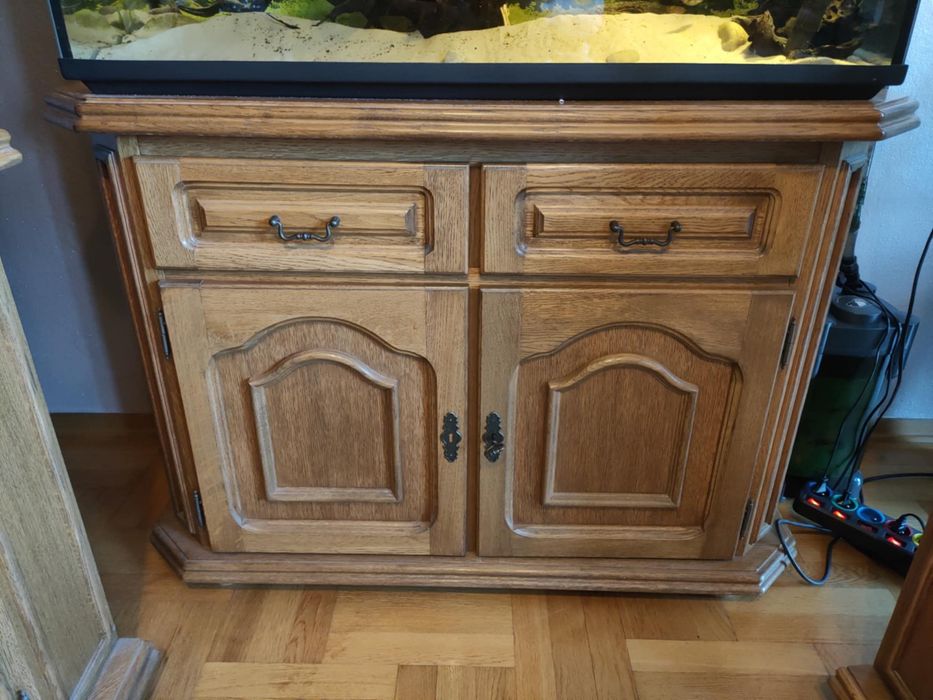 Komplet mebli dębowych PIECHOWICE.Witryna narożna komoda szafka pod TV