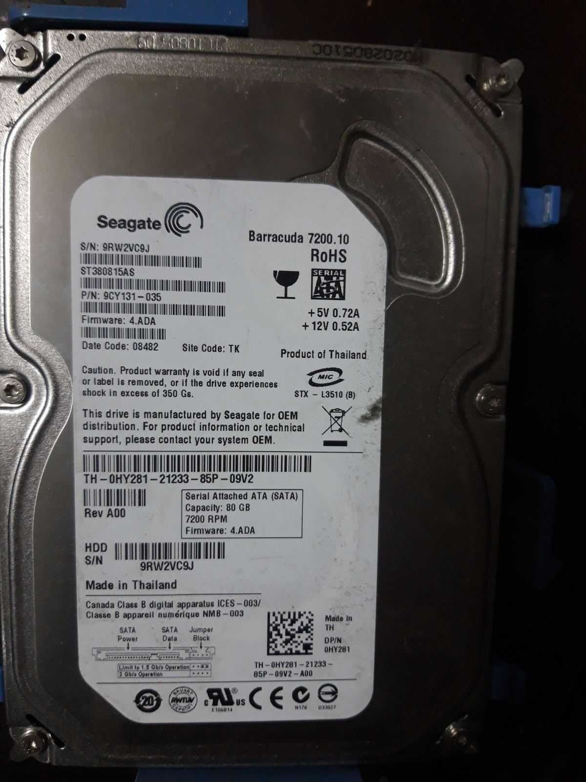 Жёсткий диск Seagate Barracuda 80G