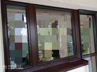 Okno balkonowe tarasowe 170x138 + 84x217 orzech dąb ciemny bagienny
