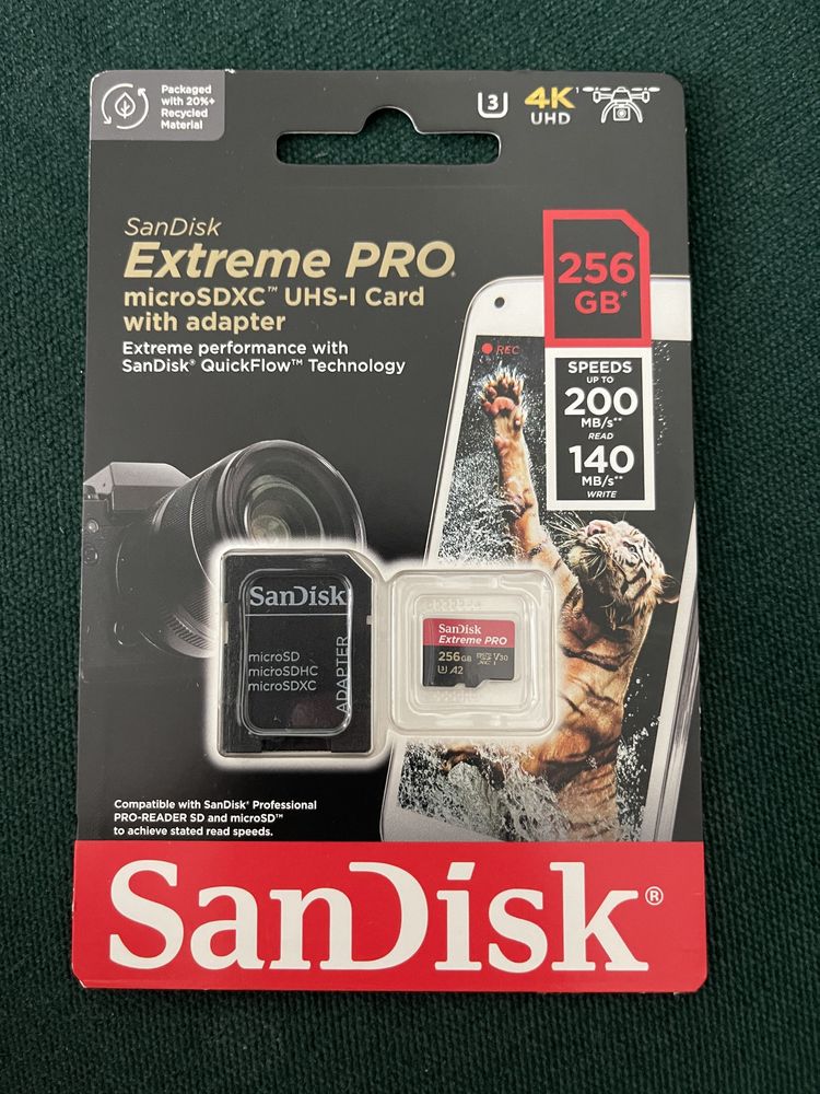 Sandisk Extreme Pro 256GB micro SDXC UHS z adapterem