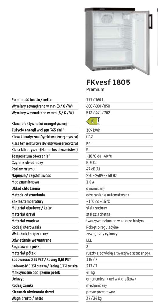 Lodówka Liebherr FKuvesf 1805 NOWA