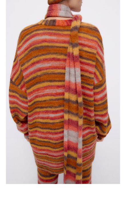 Zara  komplet welniany alpaka Kolorowy  długi sweter  spodnie