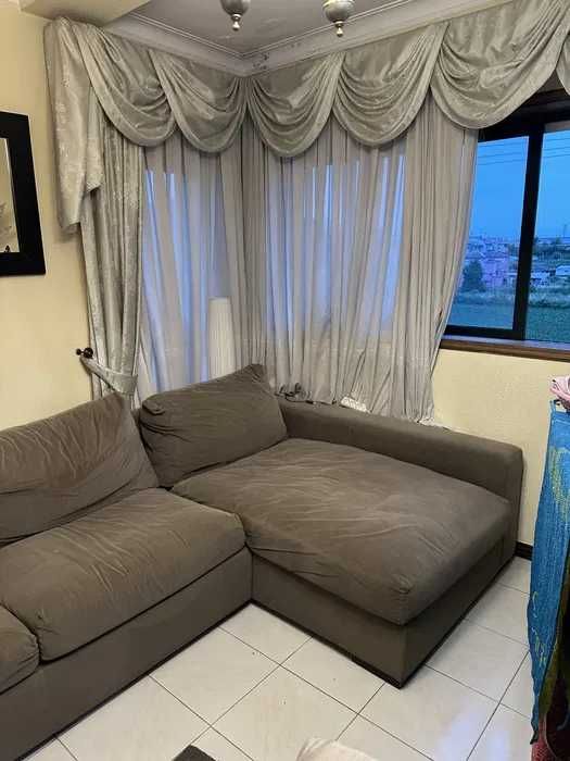 Sofá bege taupe castanho com chaise longue estado razoável