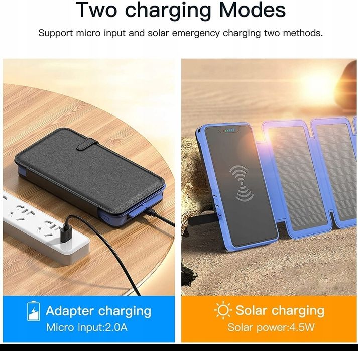 PowerBank 20000 mAh – ładowanie solarne + bezprzewodowe