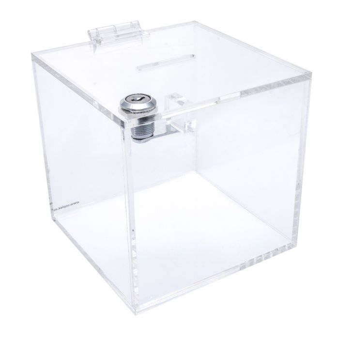Skarbonka 15cm z PLEXI na prezent, urna, kubik, możliwy grawer PLEXA