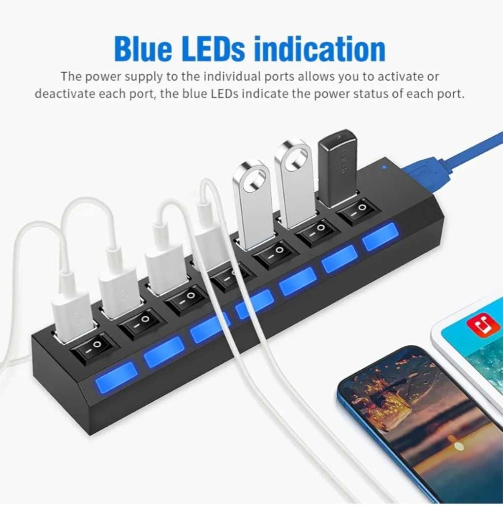HUB USB rozdzielacz 7 portów USB-A rozgałęźnik USB 3.0 5Gbps