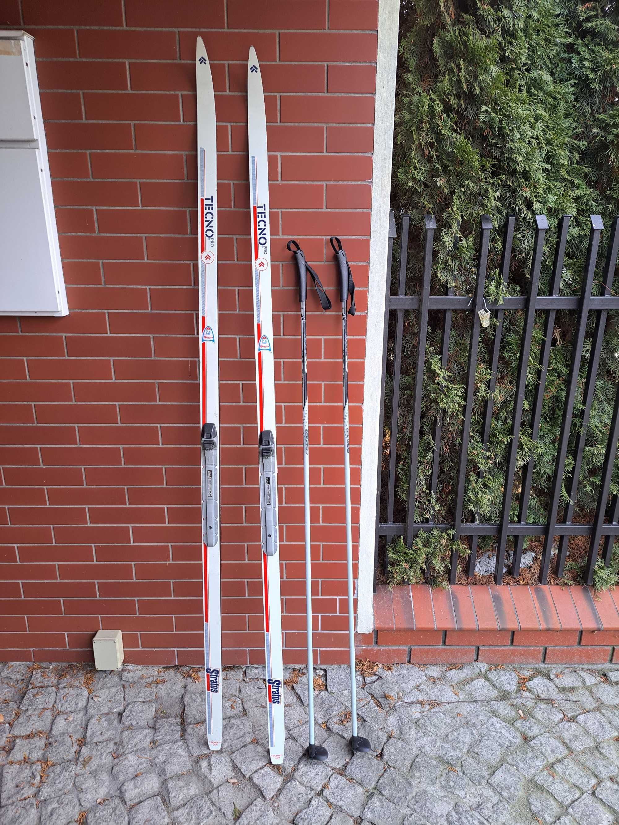 narty biegowe 2m, kijki 155cm, łuska, SMS