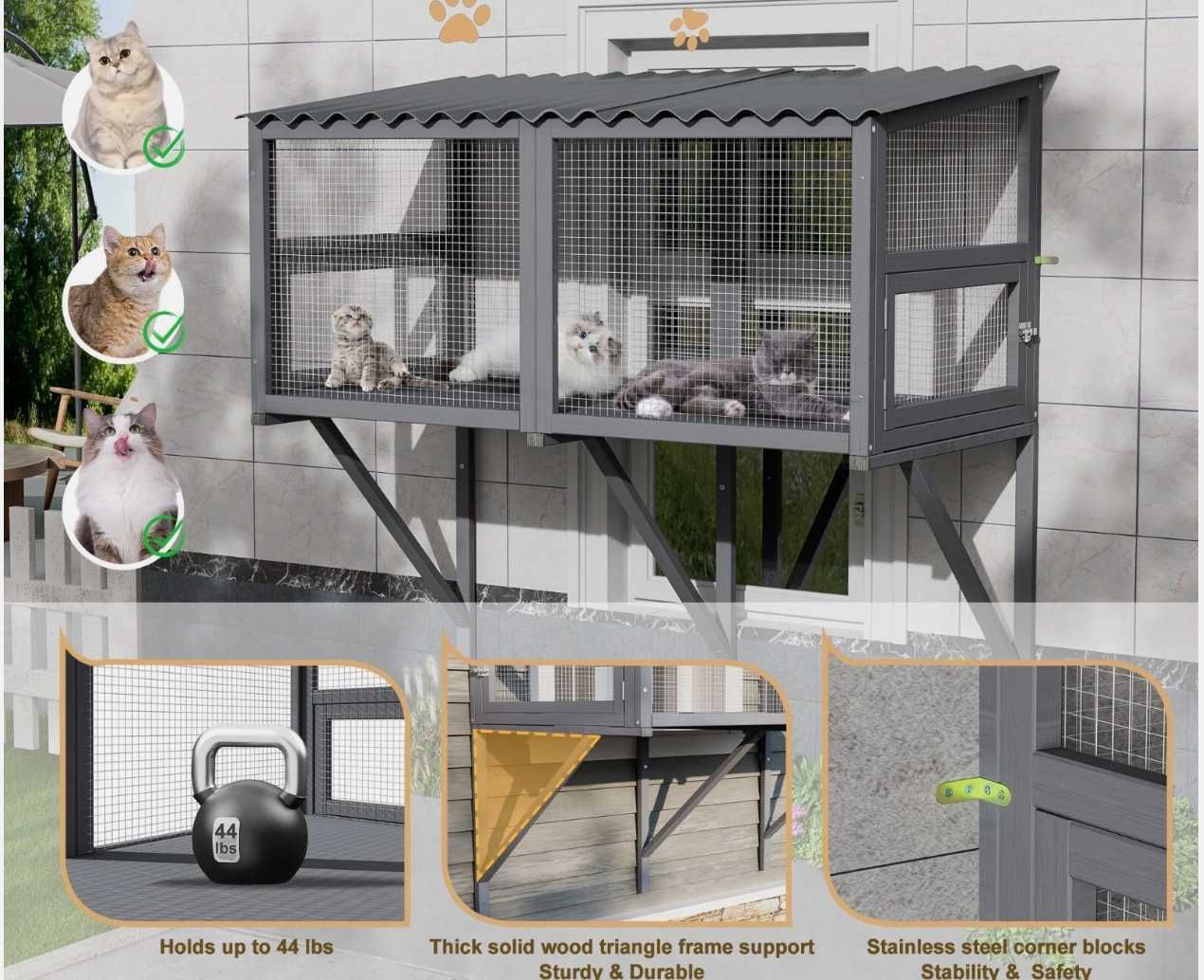 Przydomowa woliera na okno dla kota Przenośna Balkon Gotowa Drewniana