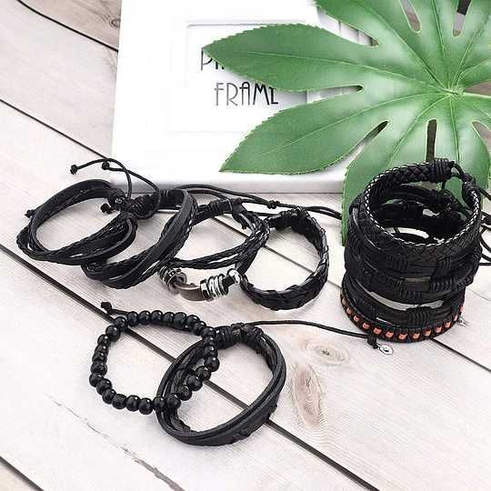Conjunto de 24 pulseiras de couro entrançado para homem