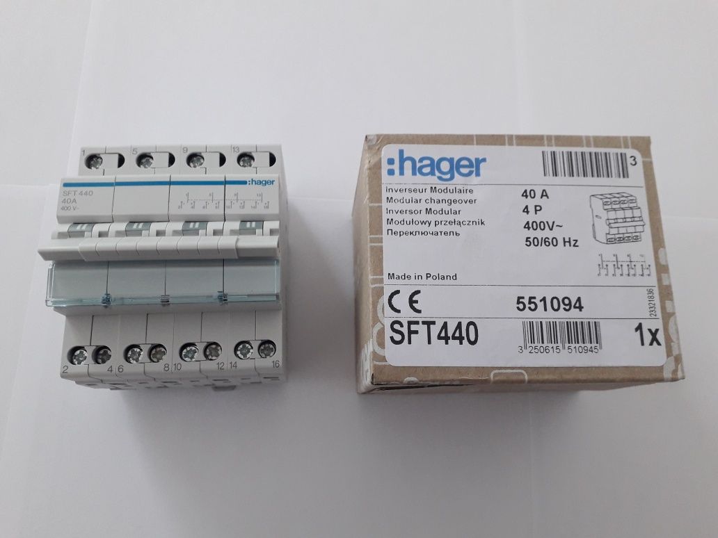 Перемикач резервного живлення. Мережа-генератор. Hager SFT240 40A 2P.