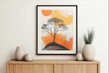 Plakat 50x50cm Drzewo Na Przestrzeni | Boho Vintage Minimalistyczny