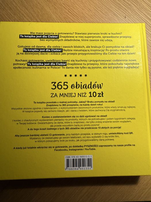 Książka Pyszności 365 obiadow za mniej niż 10 zł.