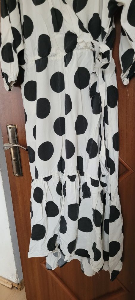 H&M XL viral sukienka maxi w grochy lyocell