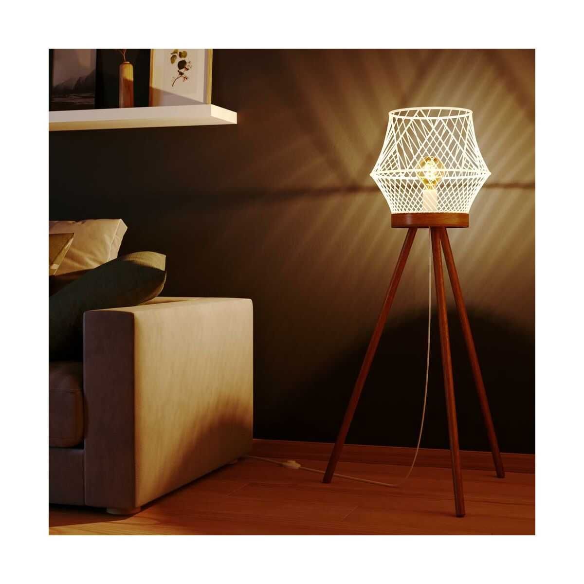 Lampa podłogowa drewniana boho ażurowa