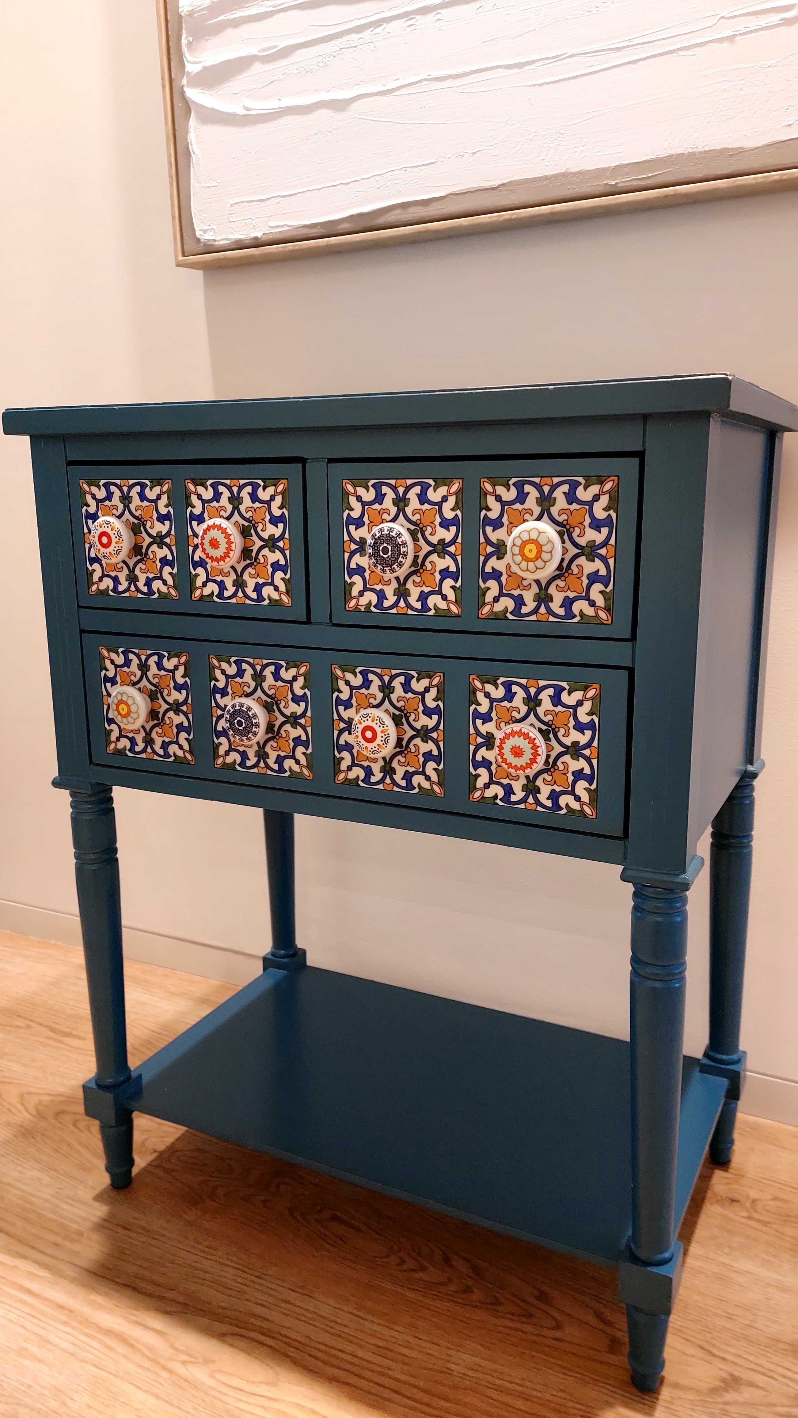 Mesa de cabeceira pintada à mão x2